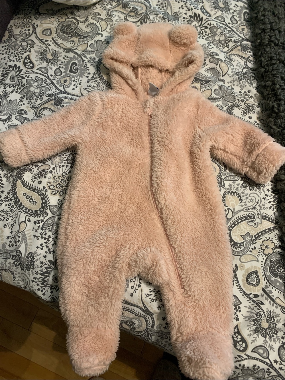 Old Navy Plush Bear Hooded Footie in Peach